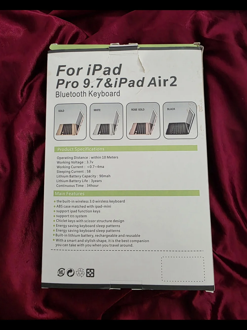 NEW- Bluetooth Keyboard  for iPad Pro 9.7 & iPad Air 2 - Rose Gold